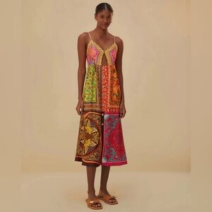 FARM Rio Mixed Scarves-print midi dress
